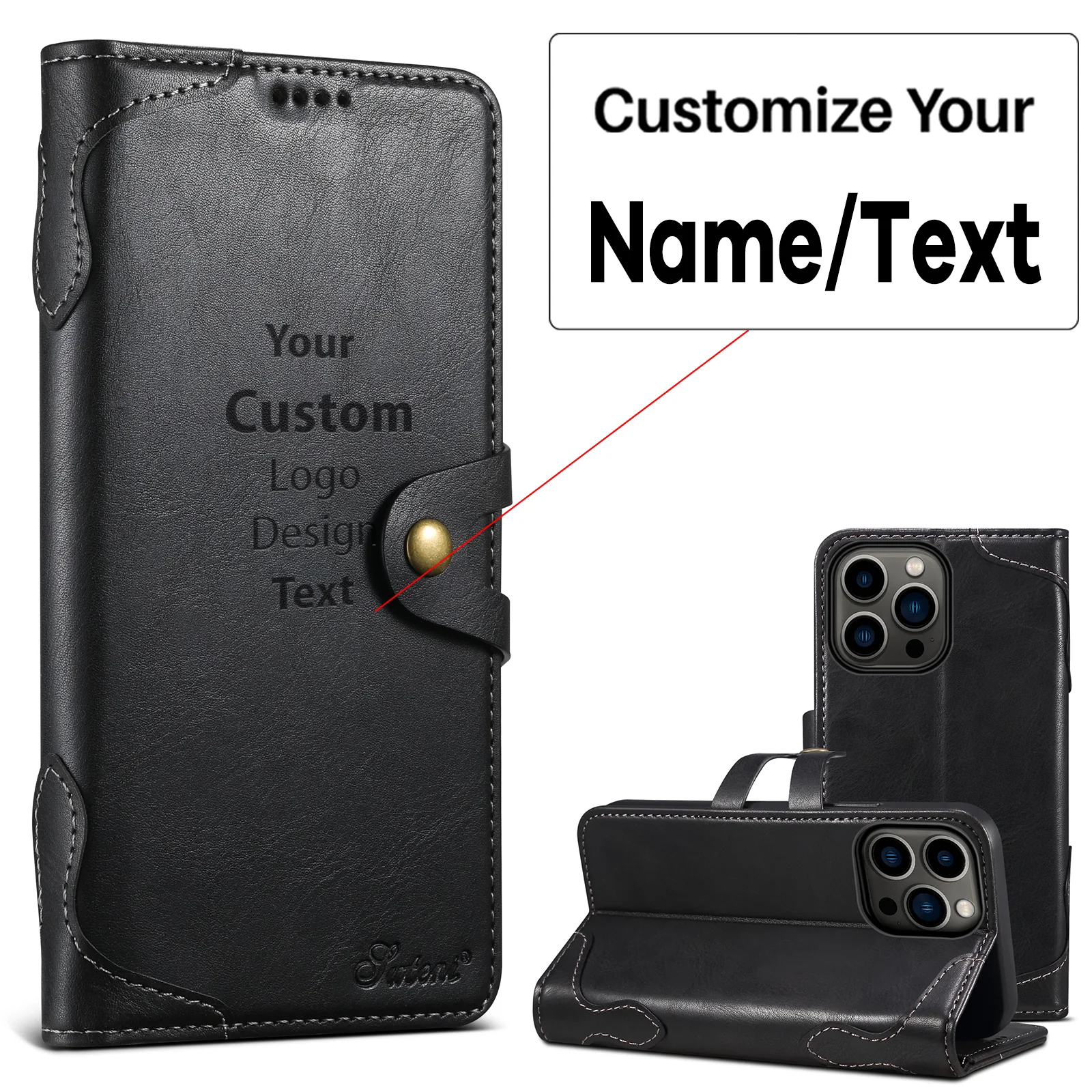 Custom Design Image Logo Clamshell Magnetic Leather Card Wallet Phone Case - Image 3
