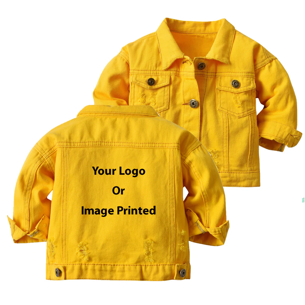 Custom Design Image Logo Designed Children Denim Jackets - Image 2
