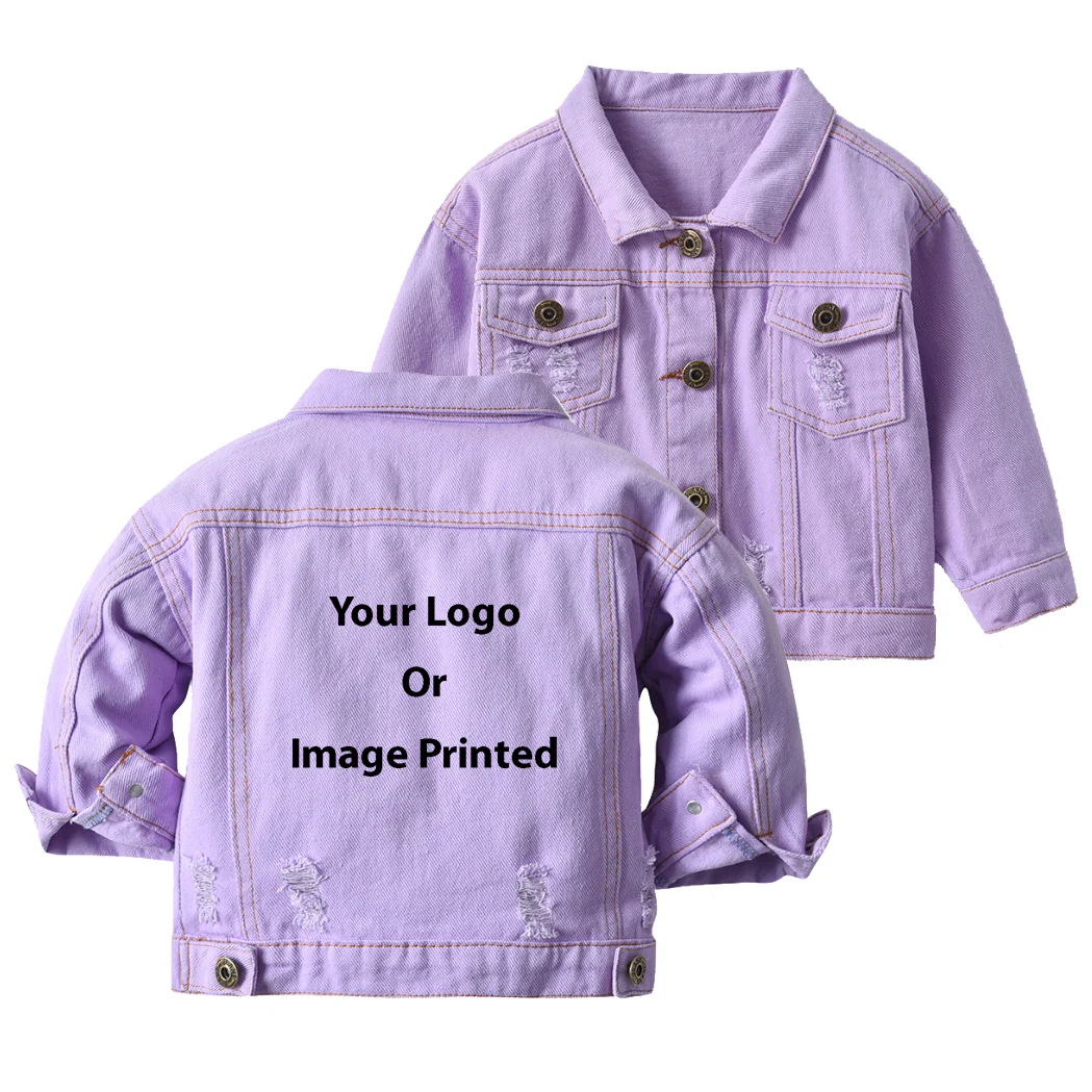 Custom Design Image Logo Designed Children Denim Jackets - Image 3