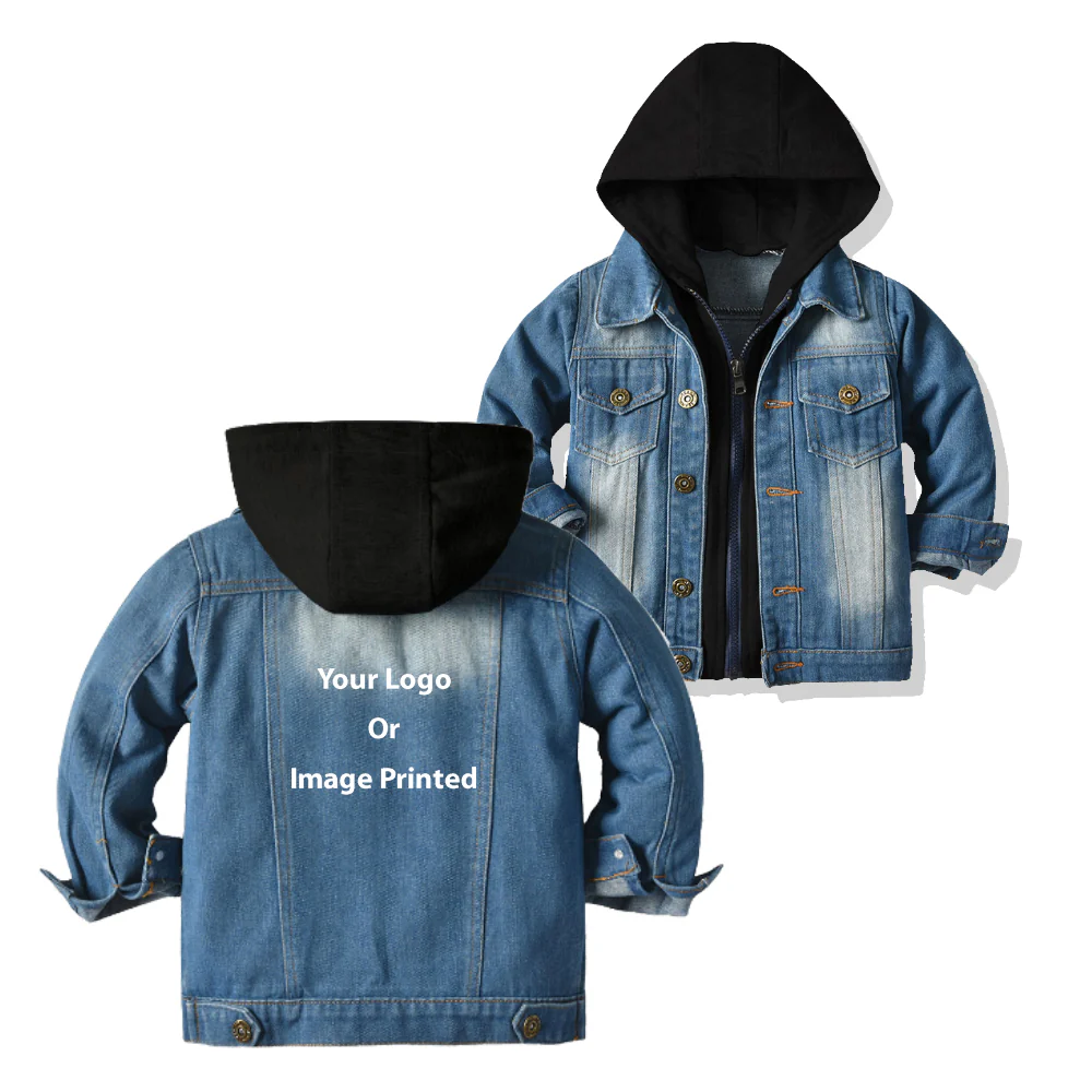 Custom Design Image Logo Designed Children Hooded Denim Jackets