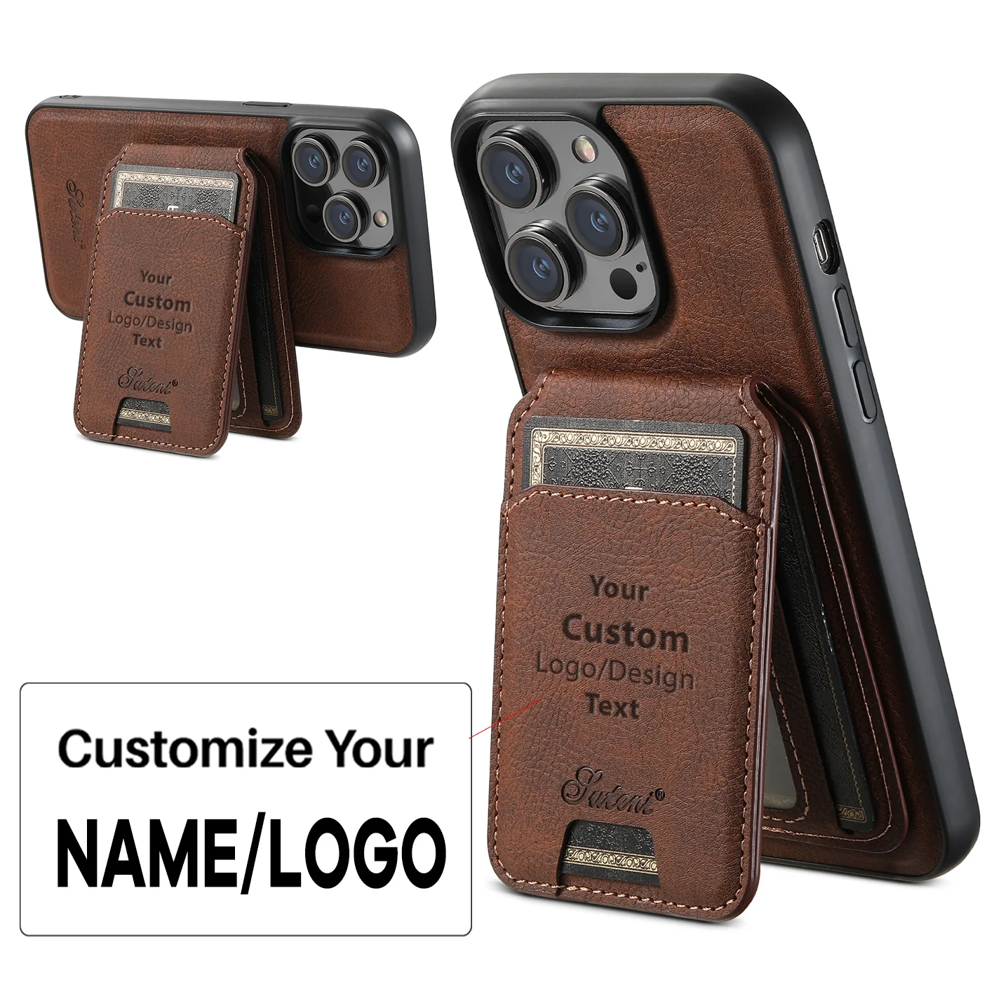 Custom Design Image Logo Magnetic Leather iPhone Cases Magsafe Wallet with Removable Stand Card Slots - Image 4
