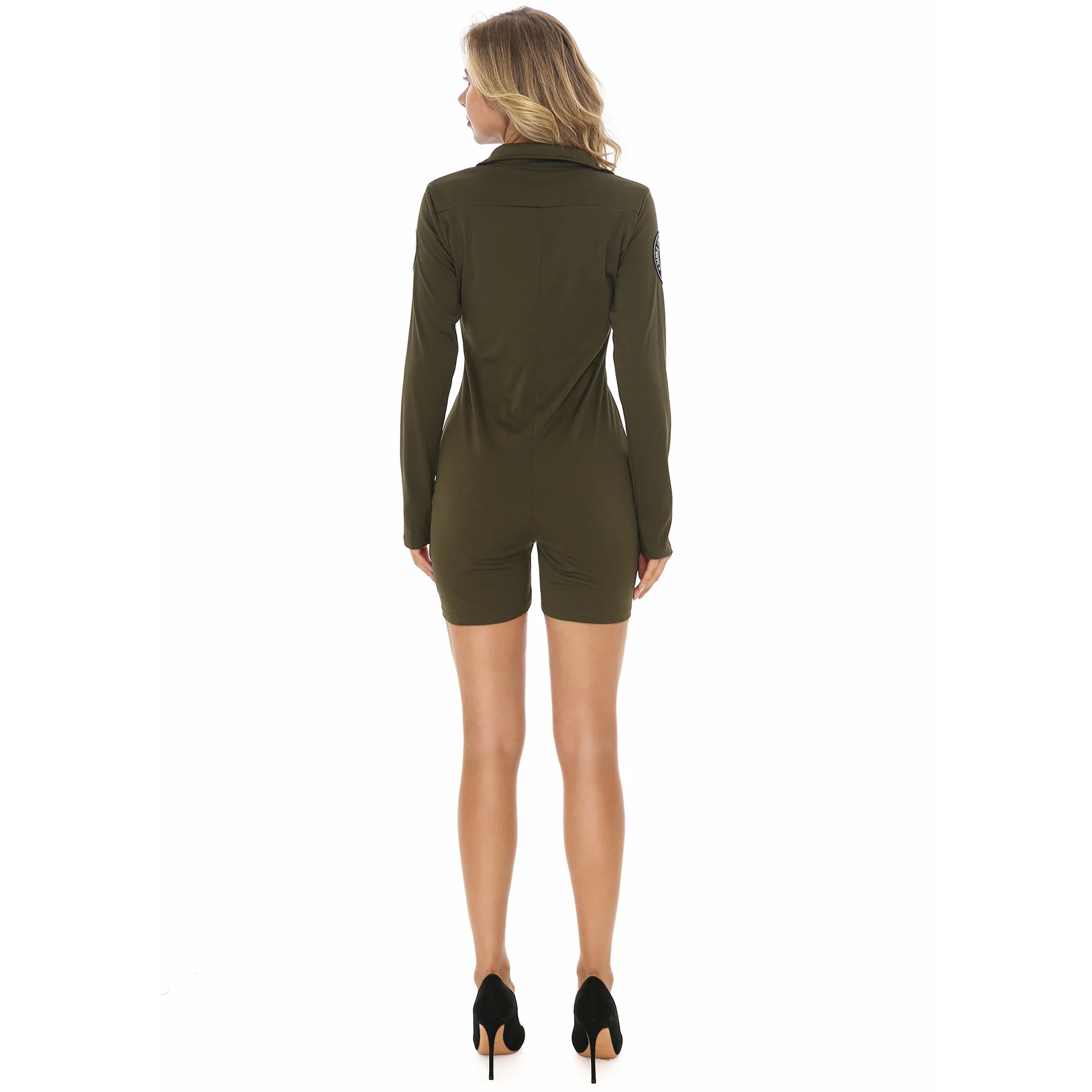 Deep V Army Green Military Pilot & Aviator Jumpsuit for WOMEN (Halloween) - Image 6