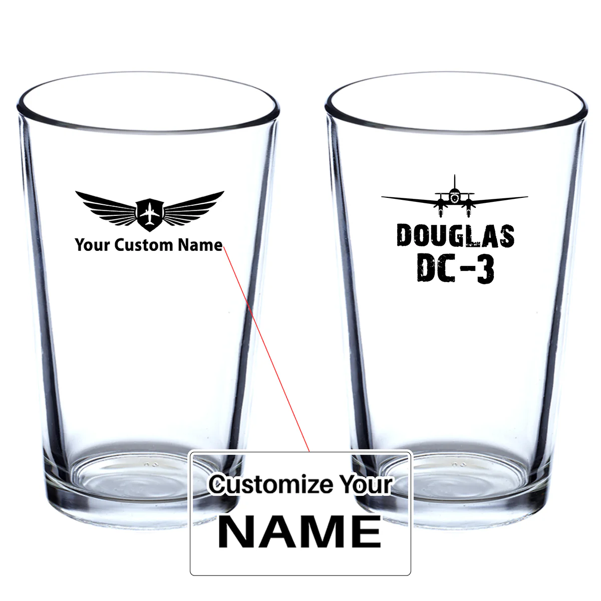 Douglas DC-3 & Plane Designed Beer & Water Glasses