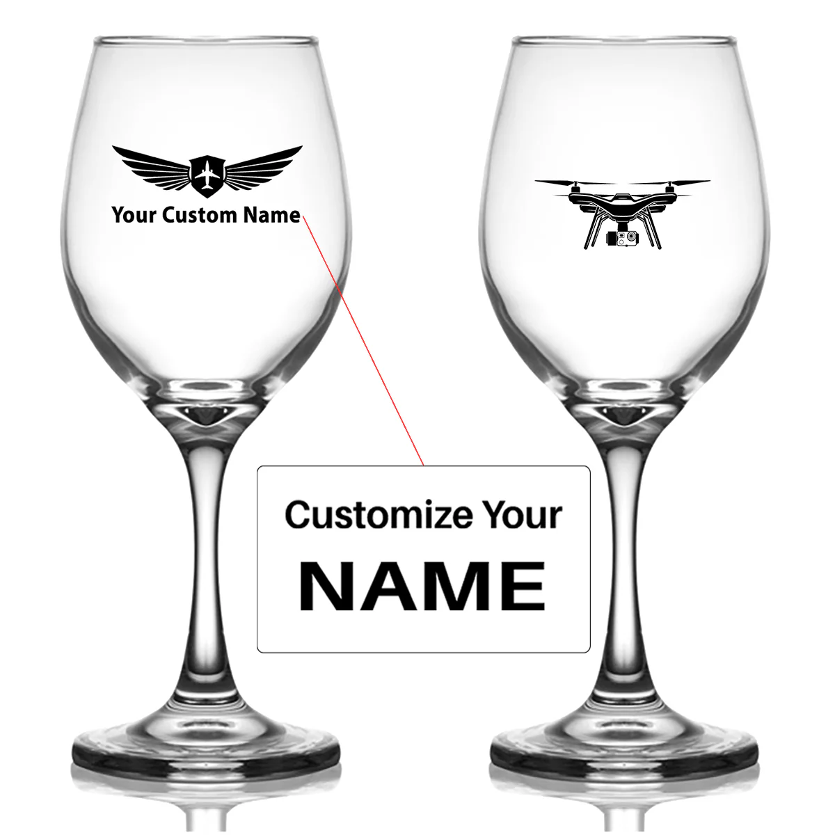 Drone Silhouette Designed Wine Glasses