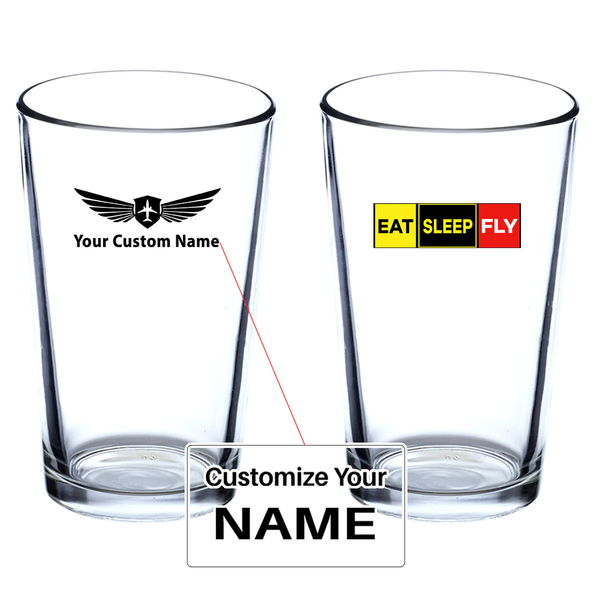 Eat Sleep Fly (Colourful) Designed Beer & Water Glasses
