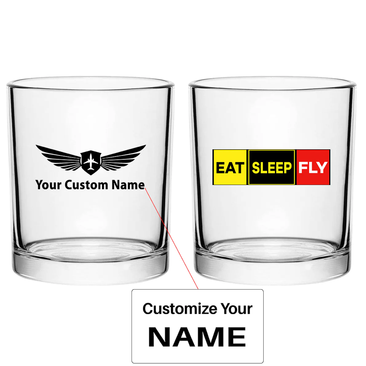 Eat Sleep Fly (Colourful) Designed Special Whiskey Glasses