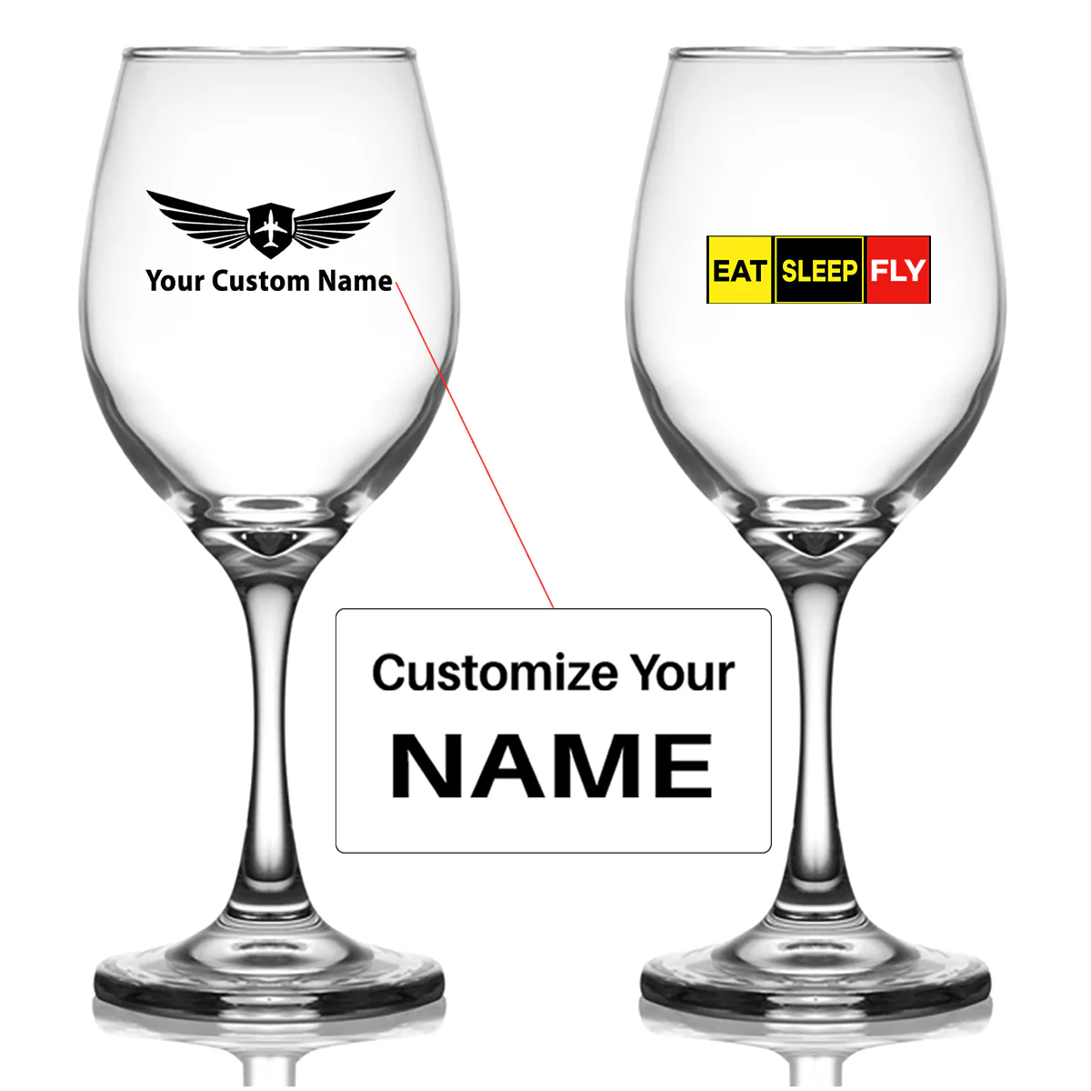 Eat Sleep Fly (Colourful) Designed Wine Glasses