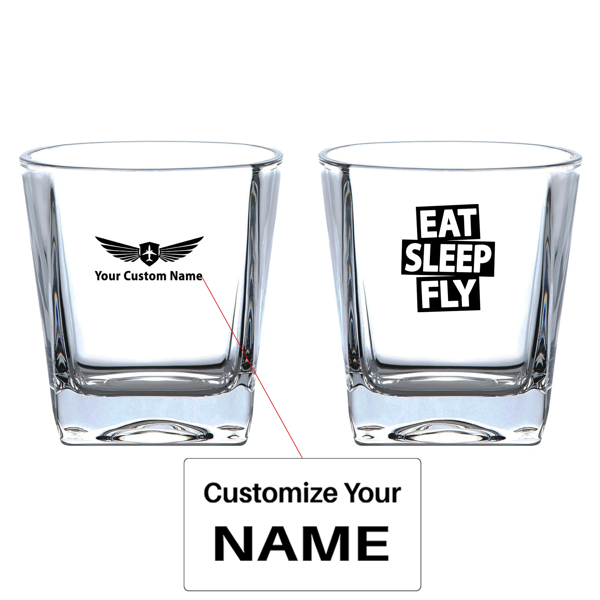 Eat Sleep Fly Designed Whiskey Glass