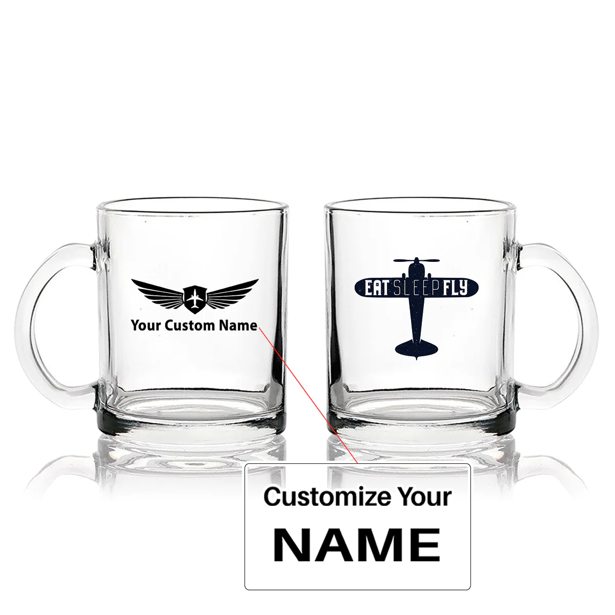 Eat Sleep Fly & Propeller Designed Coffee & Tea Glasses