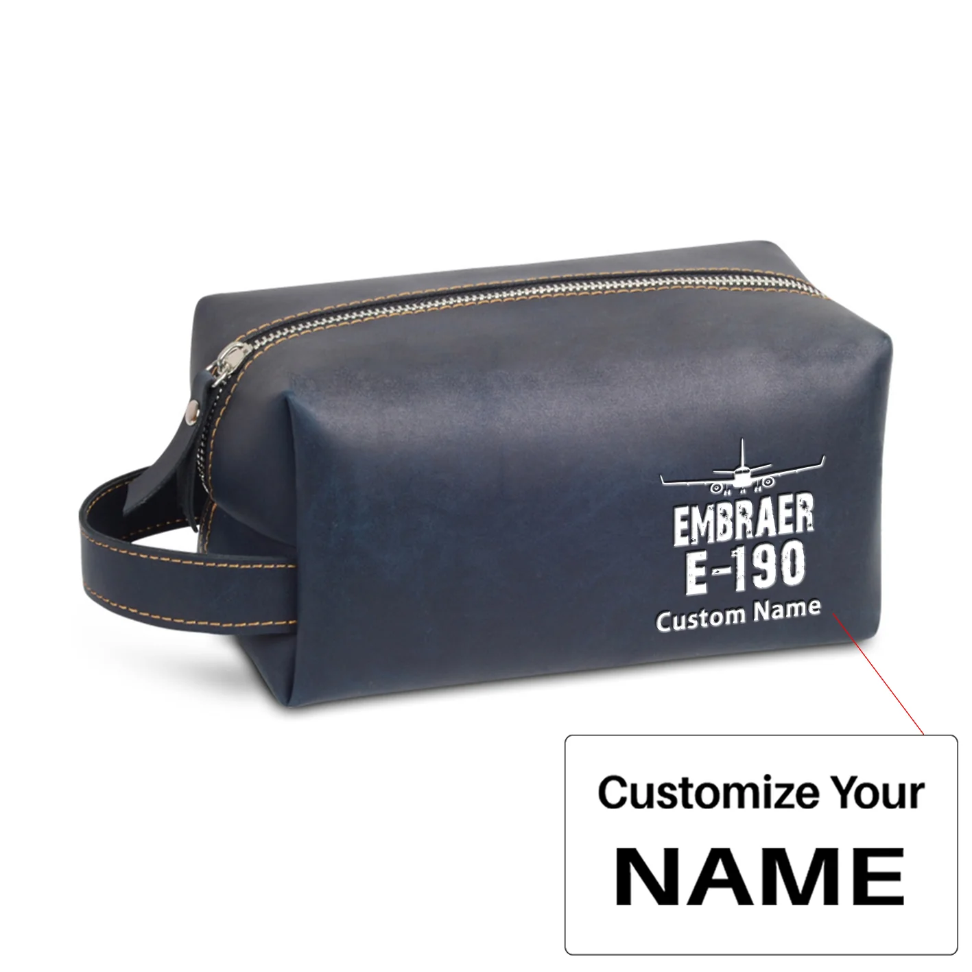 Embraer E-190 & Plane Designed Leather Clutch Toiletry Bag - Image 3