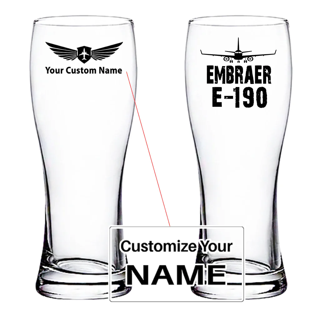 Embraer E-190 & Plane Designed Pilsner Beer Glasses