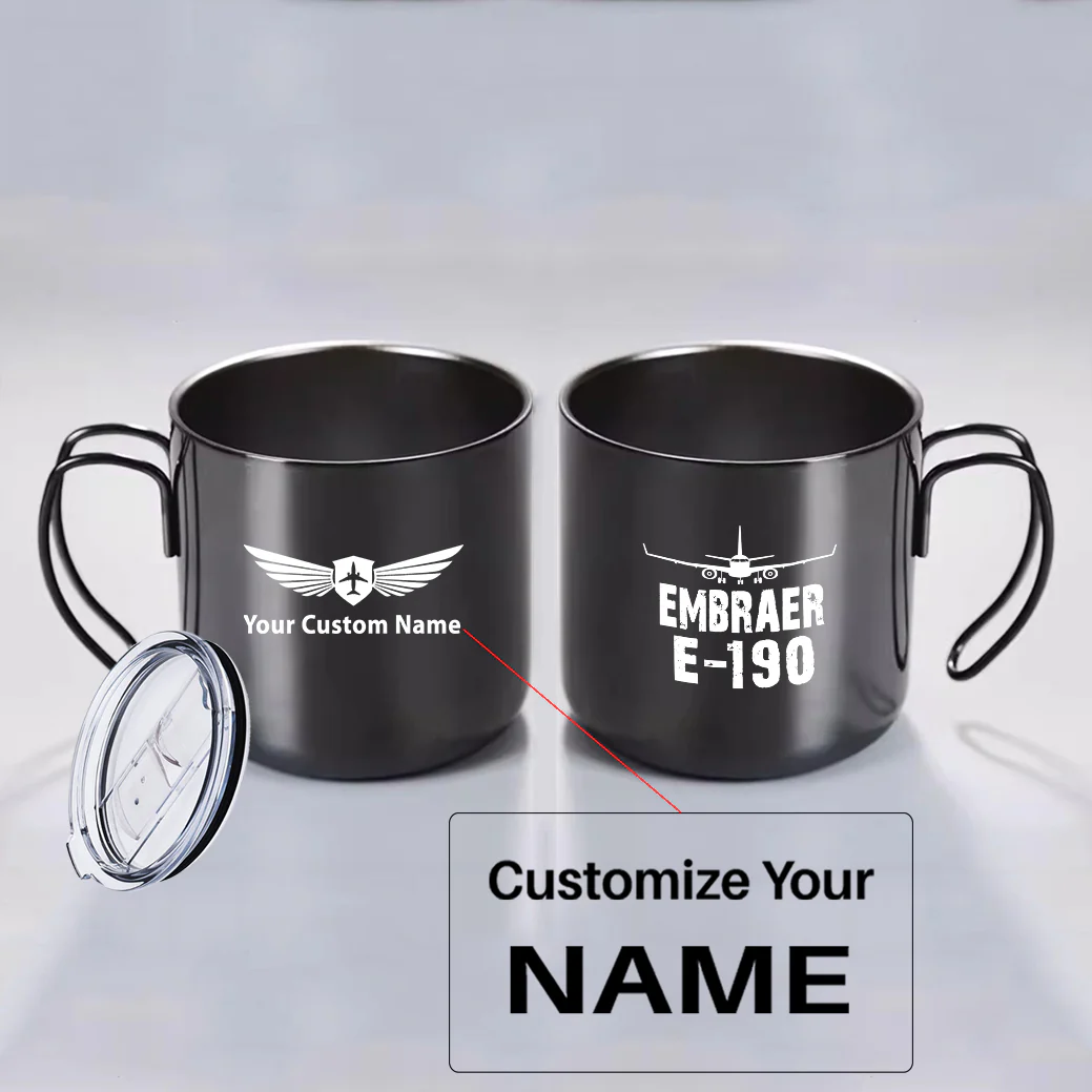 Embraer E-190 & Plane Designed Stainless Steel Portable Mugs - Image 3