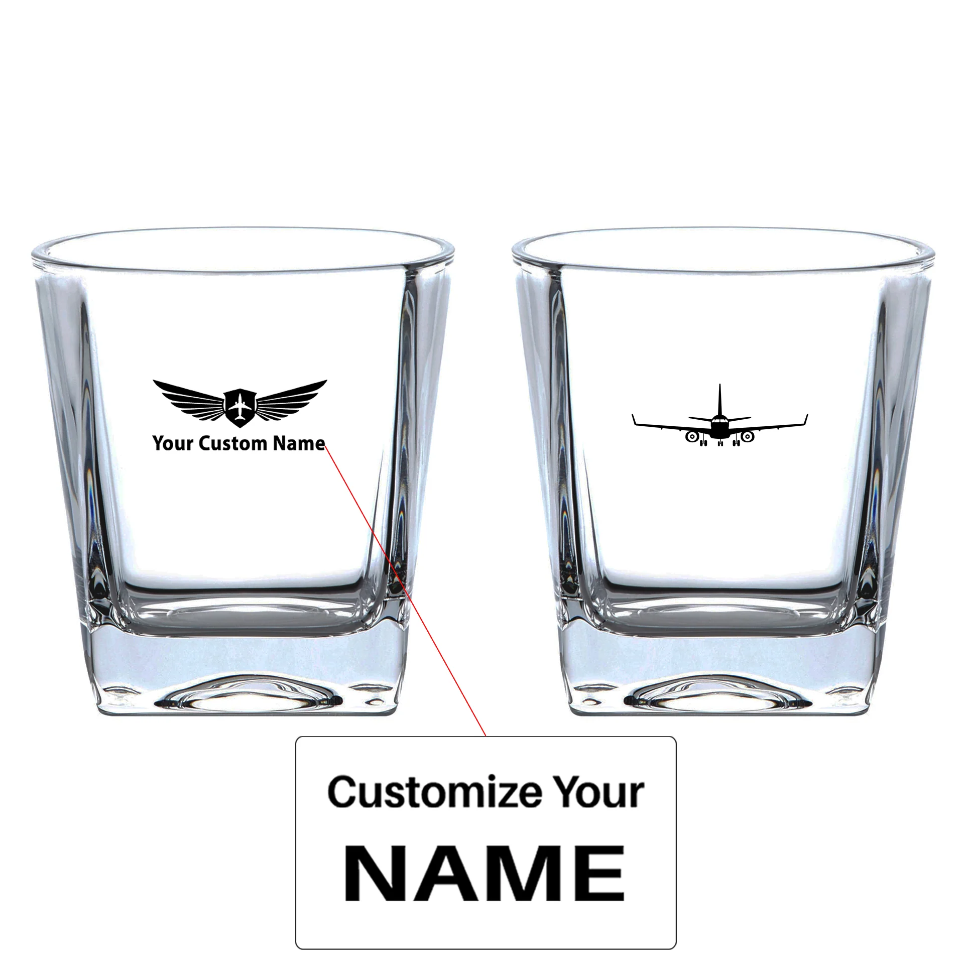 Embraer E-190 Silhouette Plane Designed Whiskey Glass