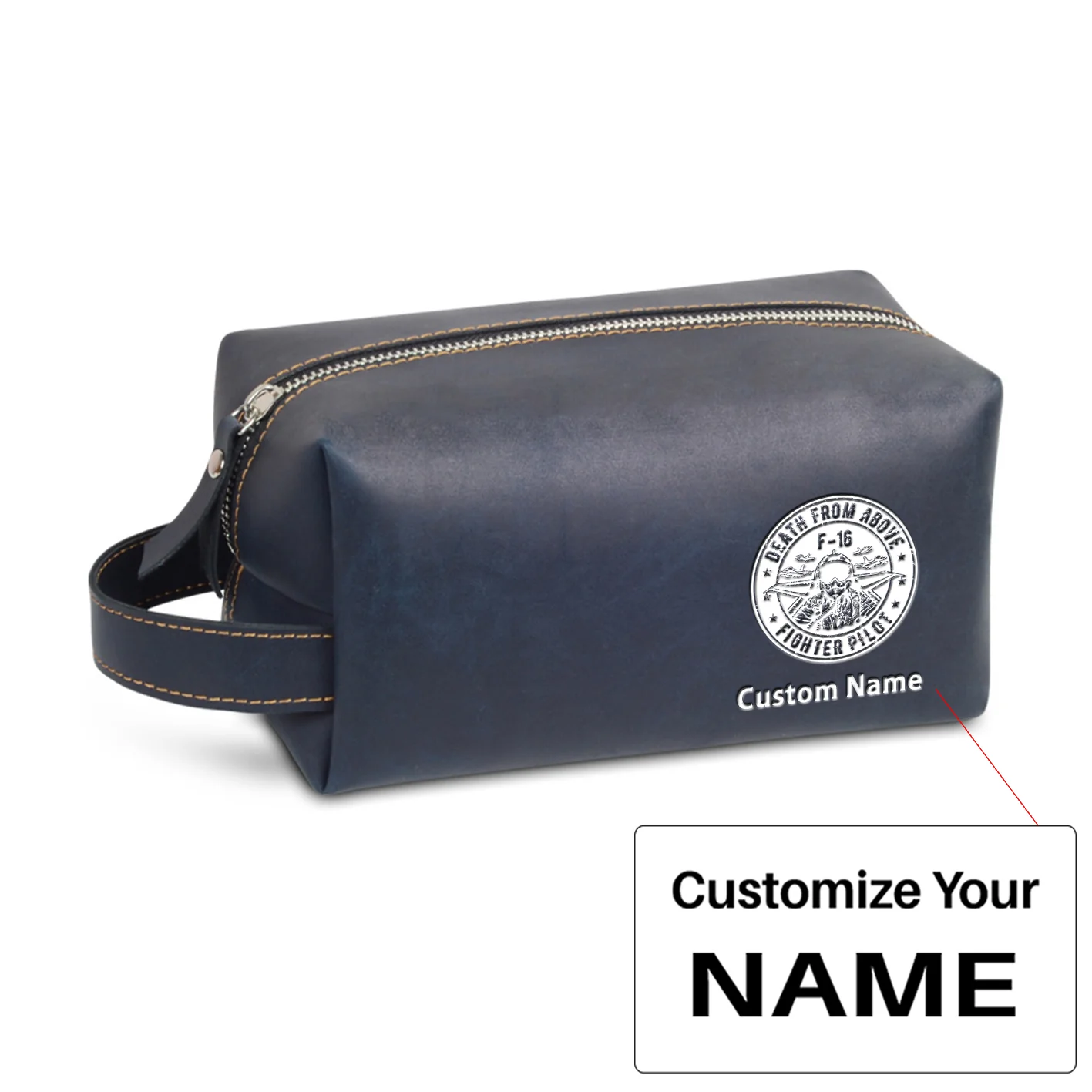 The Fighter Jet 16 Silhouette  - Death From Above Designed Leather Clutch Toiletry Bag - Image 3
