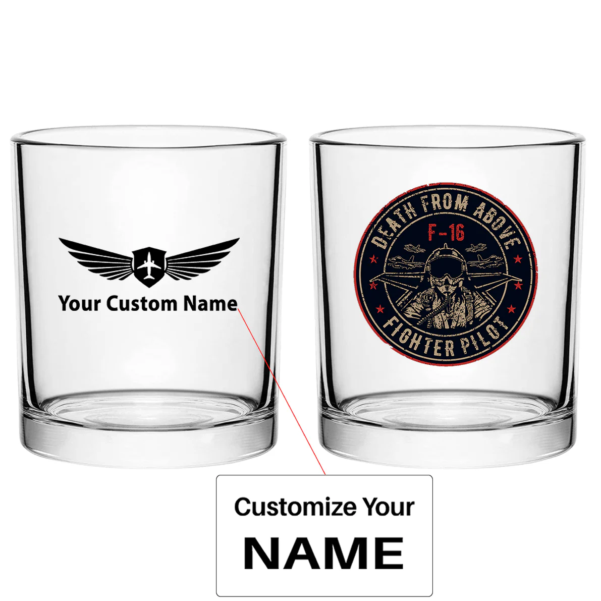 The Fighter Jet 16 Silhouette - Death From Above Designed Special Whiskey Glasses