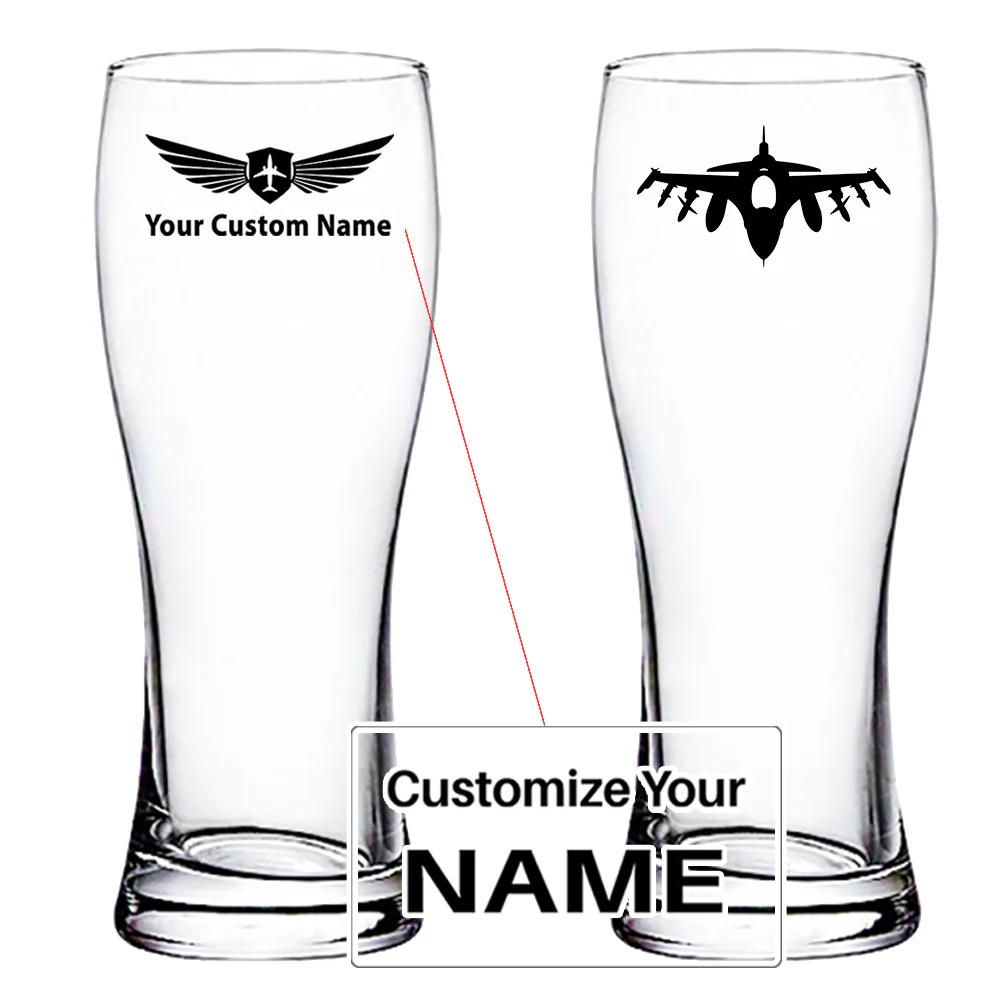 Fighting Falcon Jet 16 Silhouette Designed Pilsner Beer Glasses