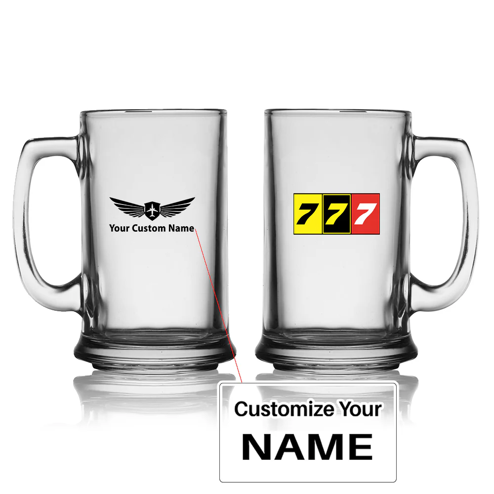 Flat Colourful 777 Designed Beer Glass with Holder