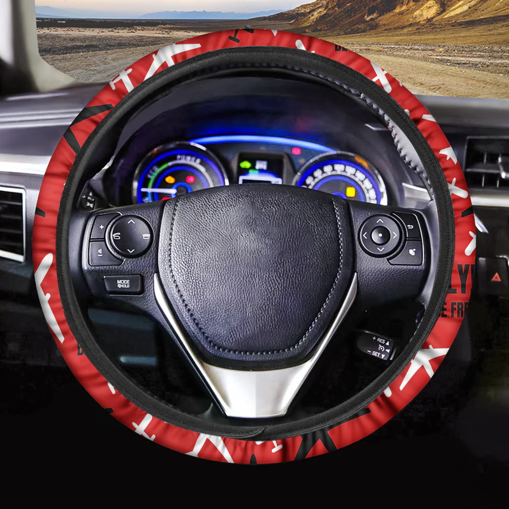 Fly Be Free Red Designed Car Steering Wheel Cover