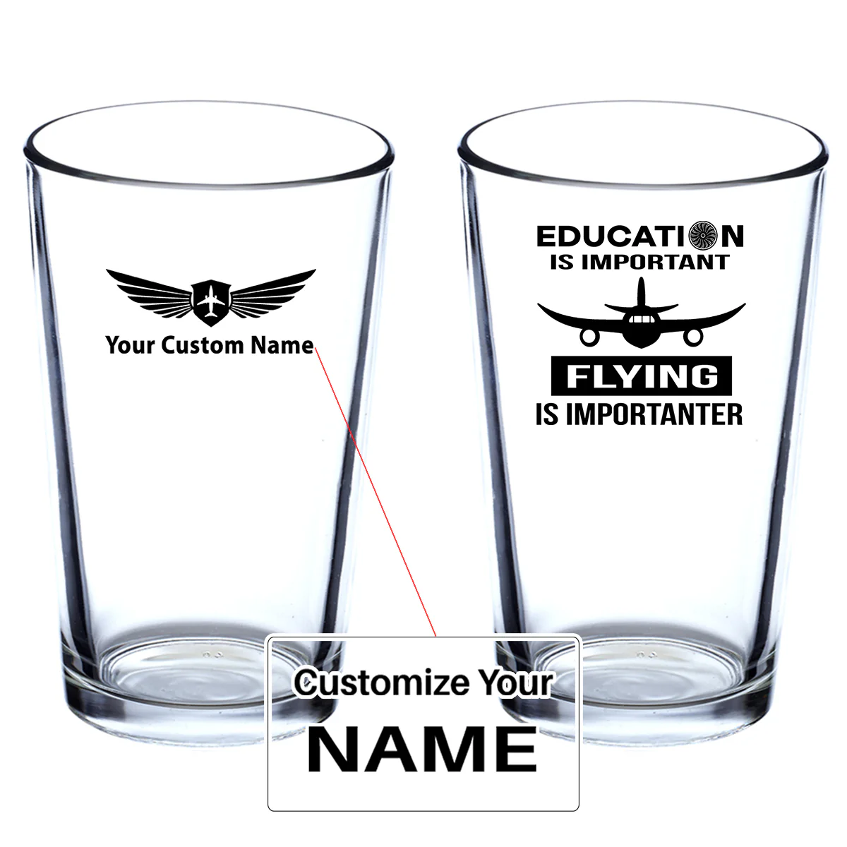 Flying is Importanter Designed Beer & Water Glasses