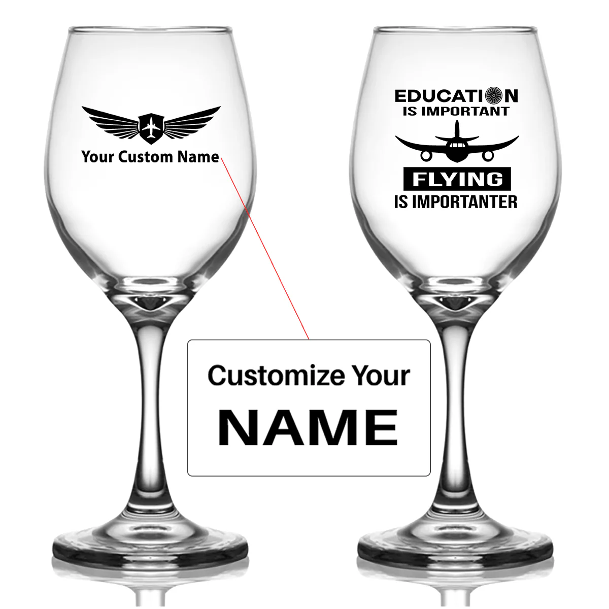 Flying is Importanter Designed Wine Glasses