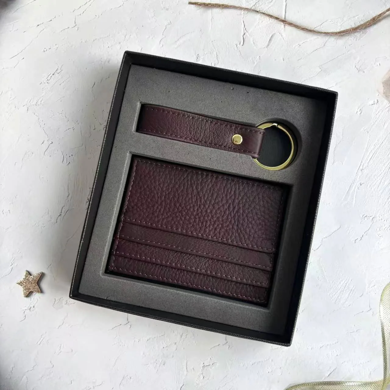 Genuine Leather Cardholder Key Ring Gift Box Set - Image 3