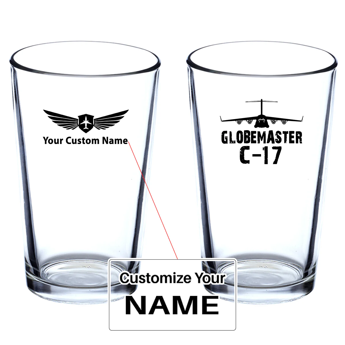 GlobeMaster C-17 & Plane Designed Beer & Water Glasses