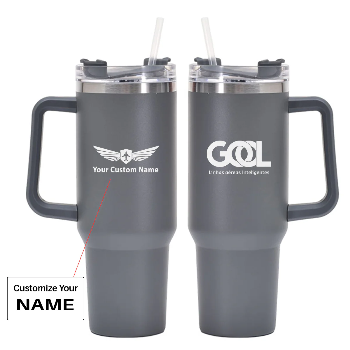 Gol Linhas Aéreas Inteligentes Designed 40oz Stainless Steel Car Mug With Holder - Image 19