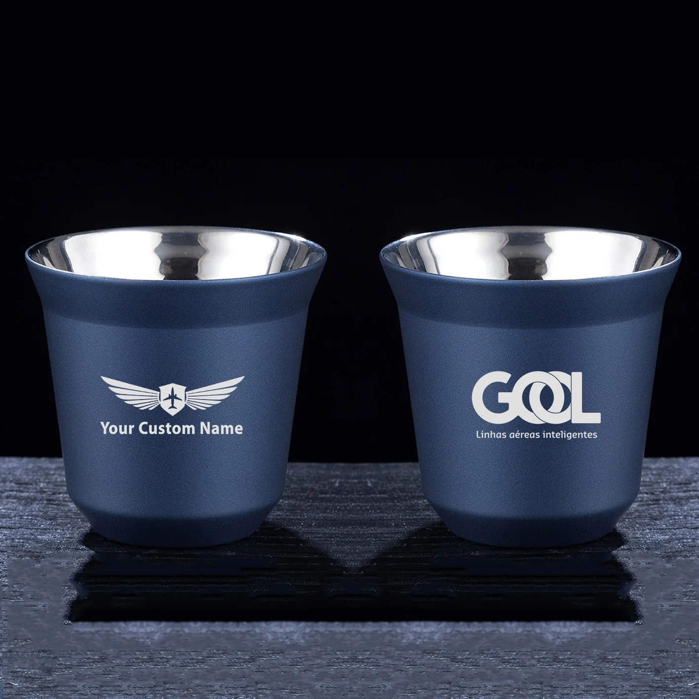 Gol Linhas Aéreas Inteligentes Designed Double Wall Stainless Steel Coffee Mugs - Image 3