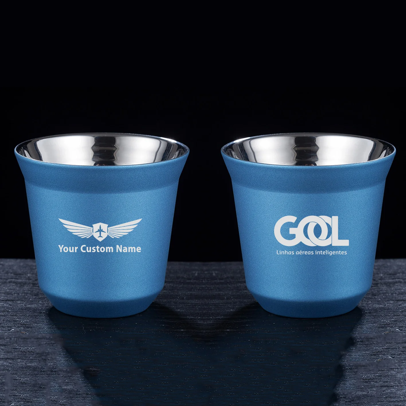Gol Linhas Aéreas Inteligentes Designed Double Wall Stainless Steel Coffee Mugs - Image 5