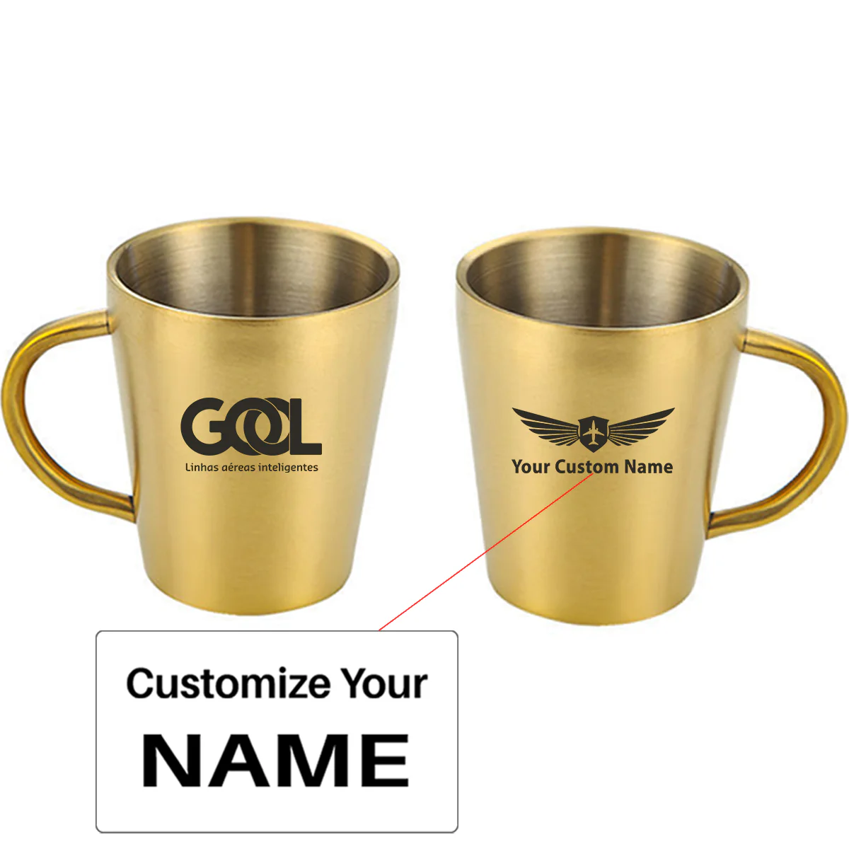 Gol Linhas Aéreas Inteligentes Designed Stainless Steel Coffee Mugs