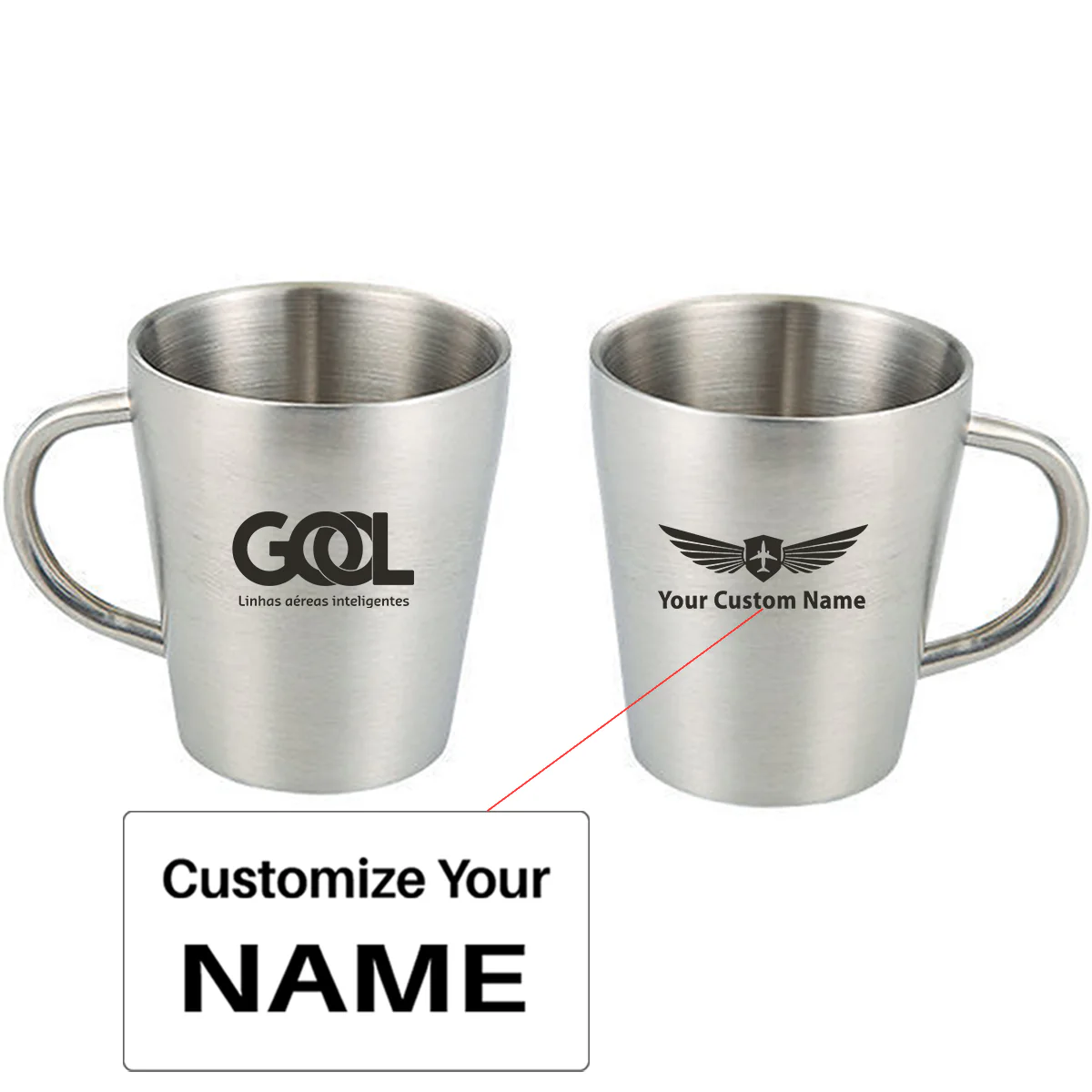 Gol Linhas Aéreas Inteligentes Designed Stainless Steel Coffee Mugs - Image 5