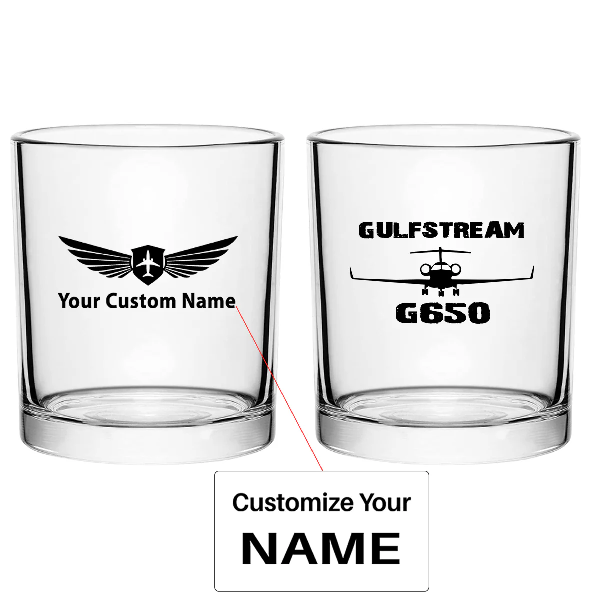 Gulfstream G650 & Plane Designed Special Whiskey Glasses