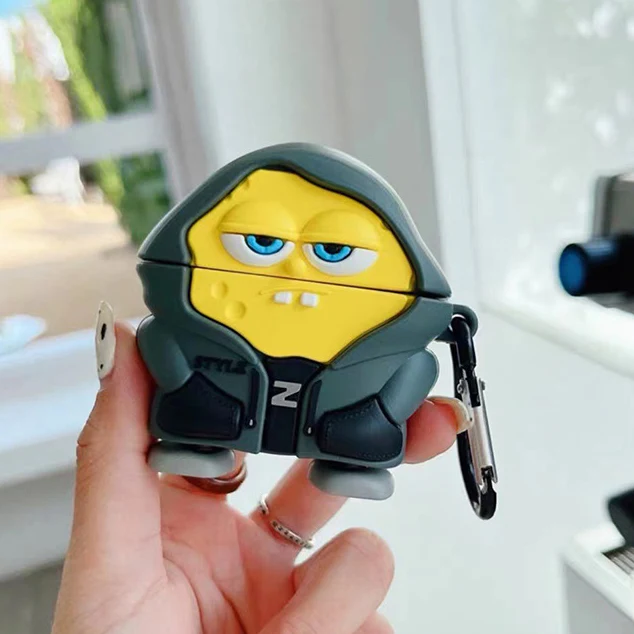 Hoodie Sponge Designed AirPods Protective Cover: Cute Cartoon Silicone Soft Shell