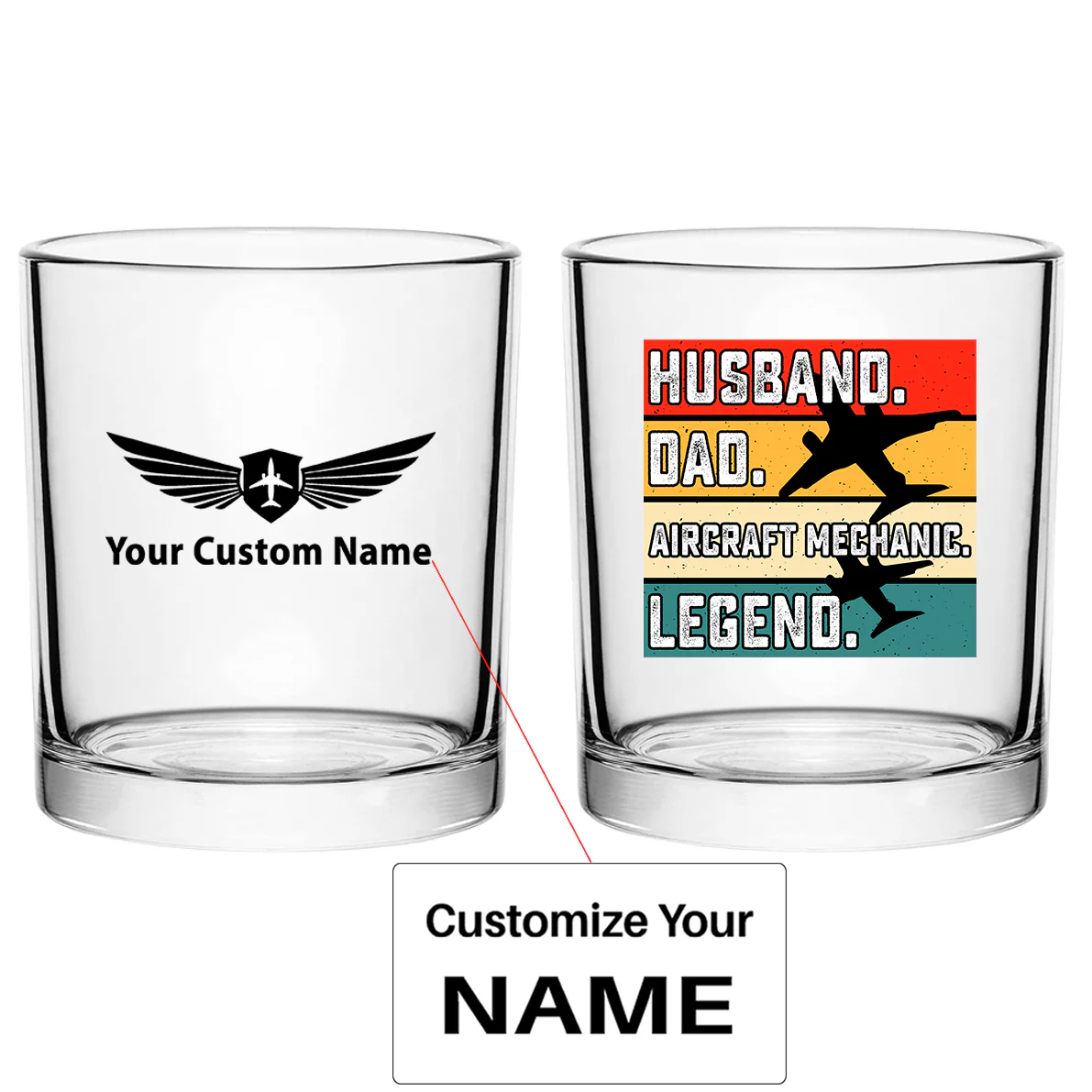 Husband & Dad & Aircraft Mechanic & Legend Designed Special Whiskey Glasses