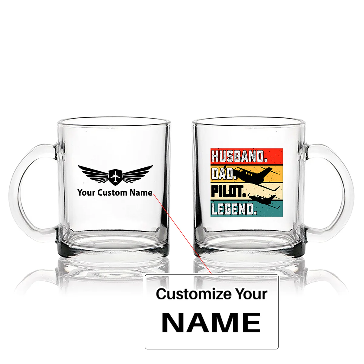Husband & Dad & Pilot & Legend Designed Coffee & Tea Glasses