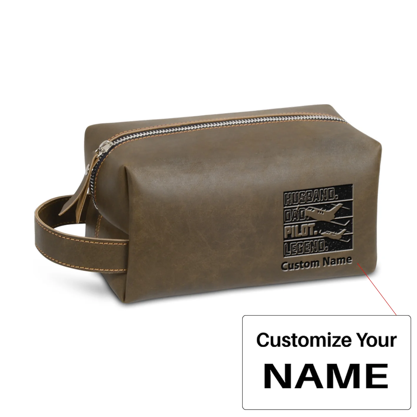 Husband & Dad & Pilot & Legend Designed Leather Clutch Toiletry Bag - Image 5