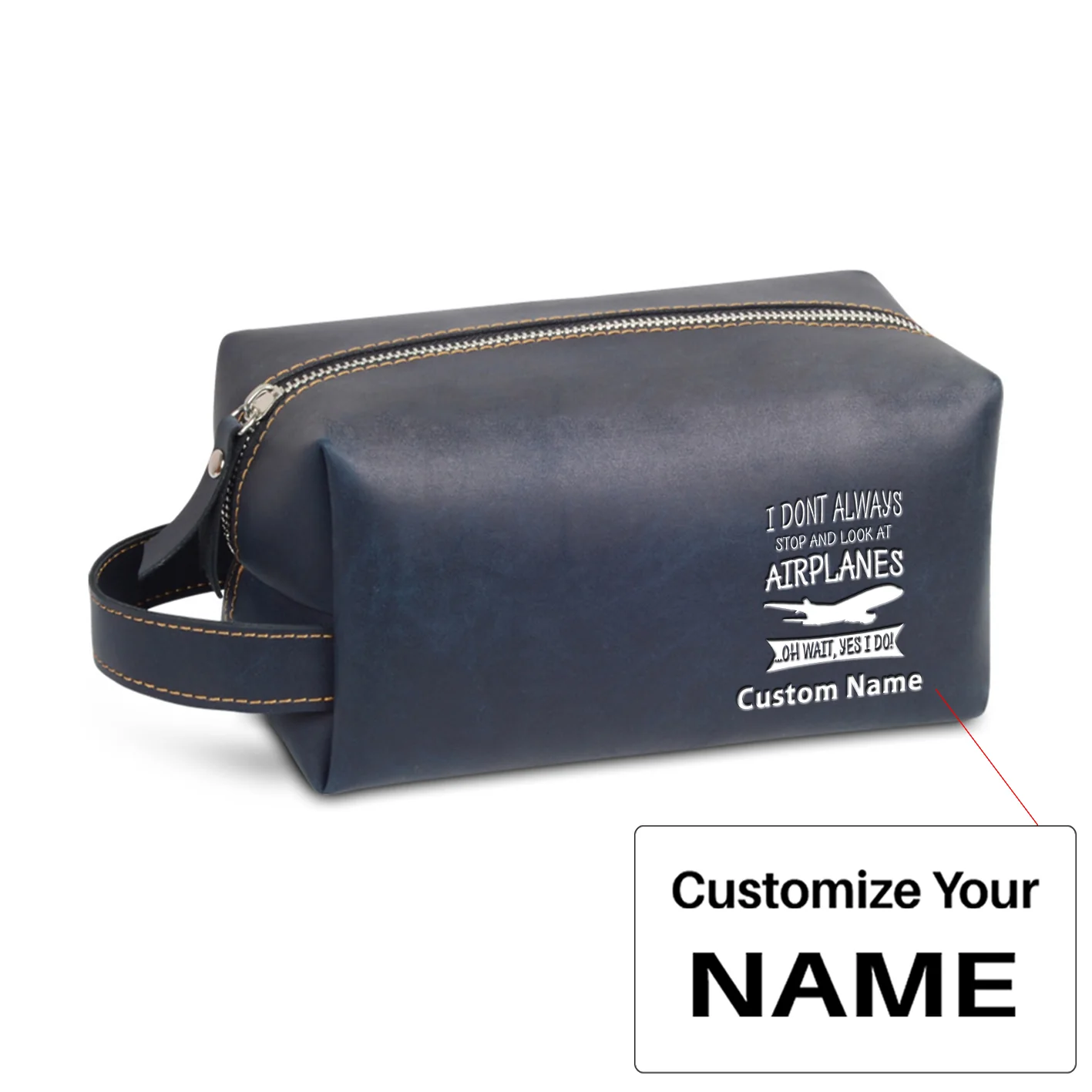 I Don't Always Stop and Look at Airplanes Designed Leather Clutch Toiletry Bag - Image 3