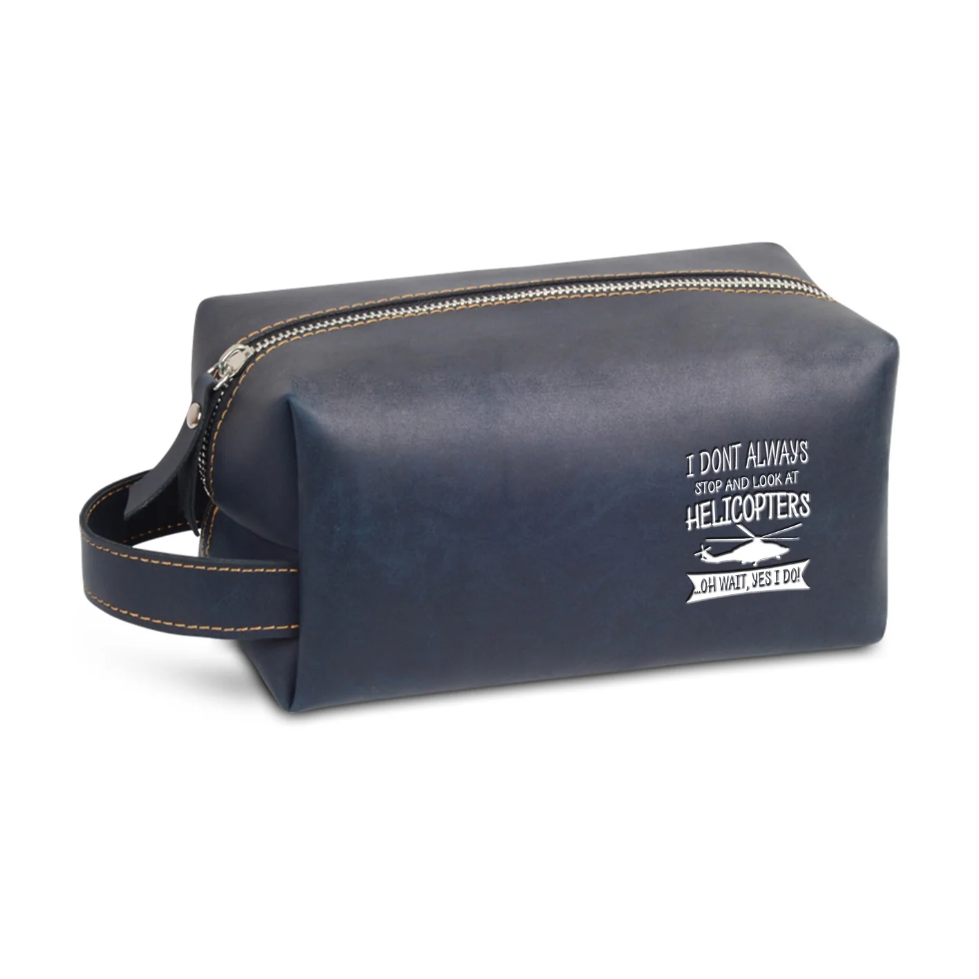 I Don't Always Stop and Look at Helicopters Designed Leather Clutch Toiletry Bag - Image 4