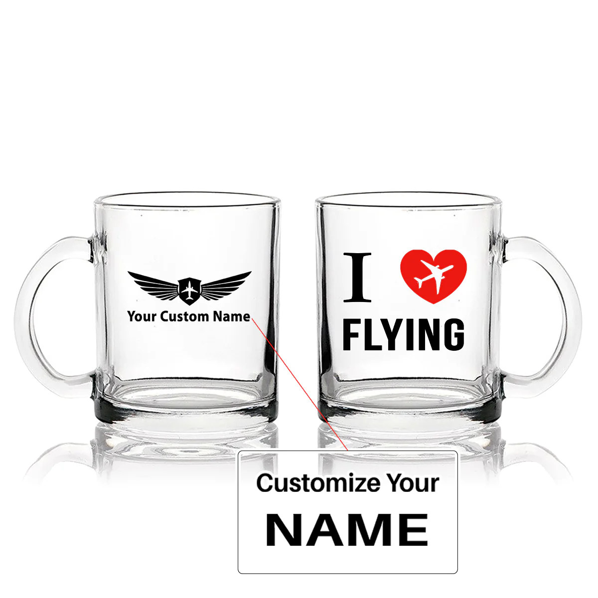I Love Flying Designed Coffee & Tea Glasses
