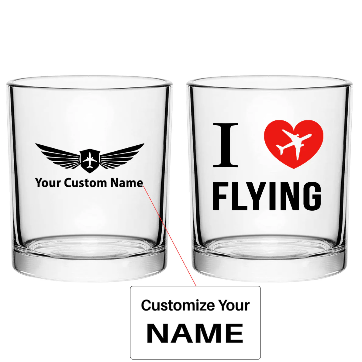 I Love Flying Designed Special Whiskey Glasses