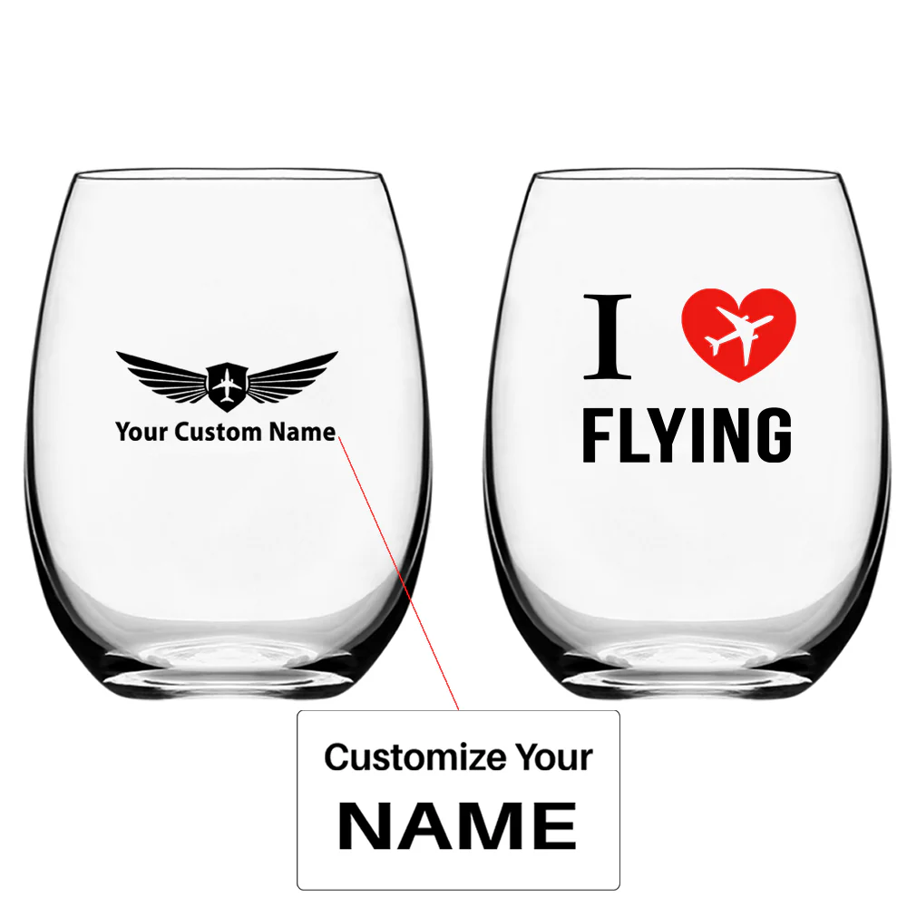 I Love Flying Designed Water & Drink Glasses