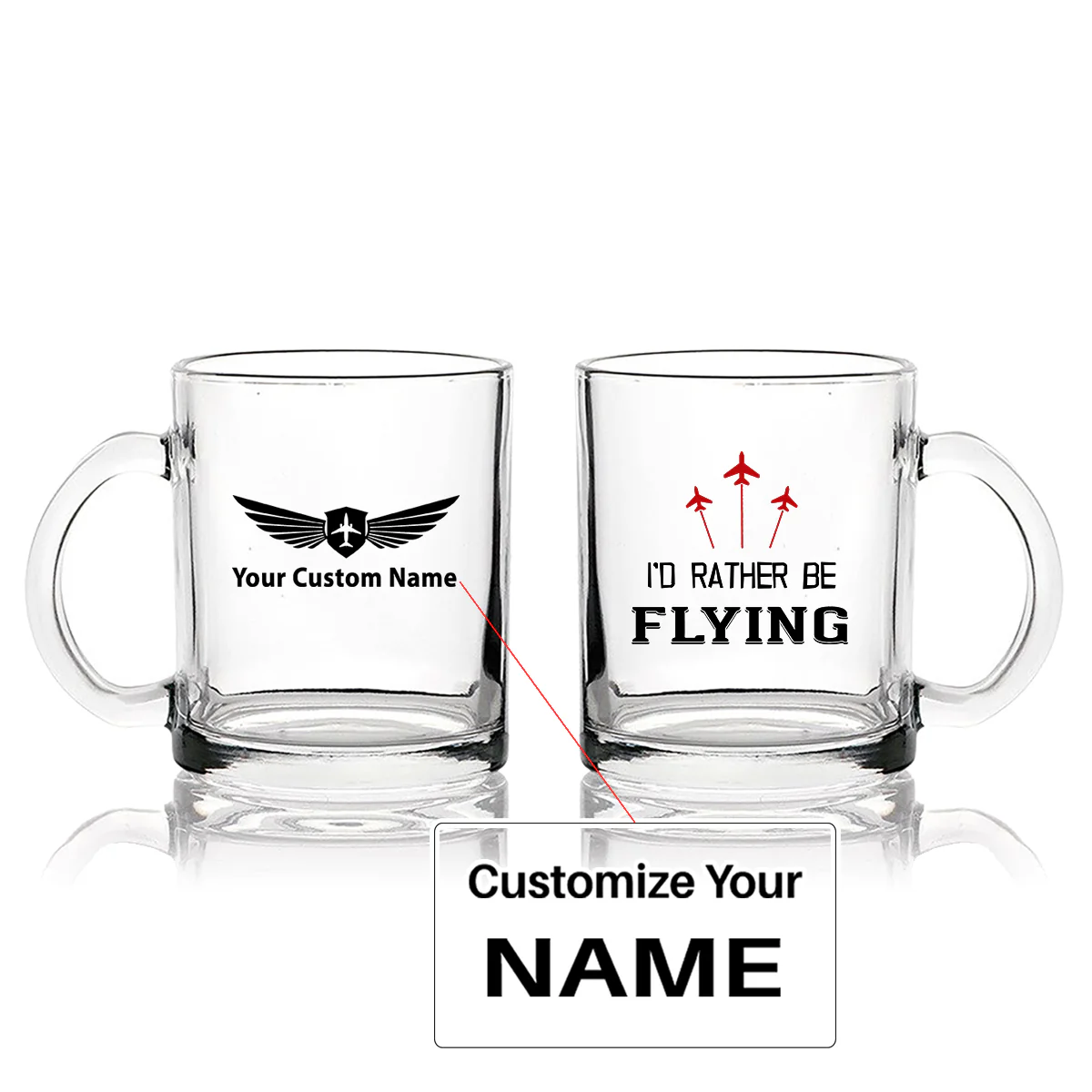 I'D Rather Be Flying Designed Coffee & Tea Glasses