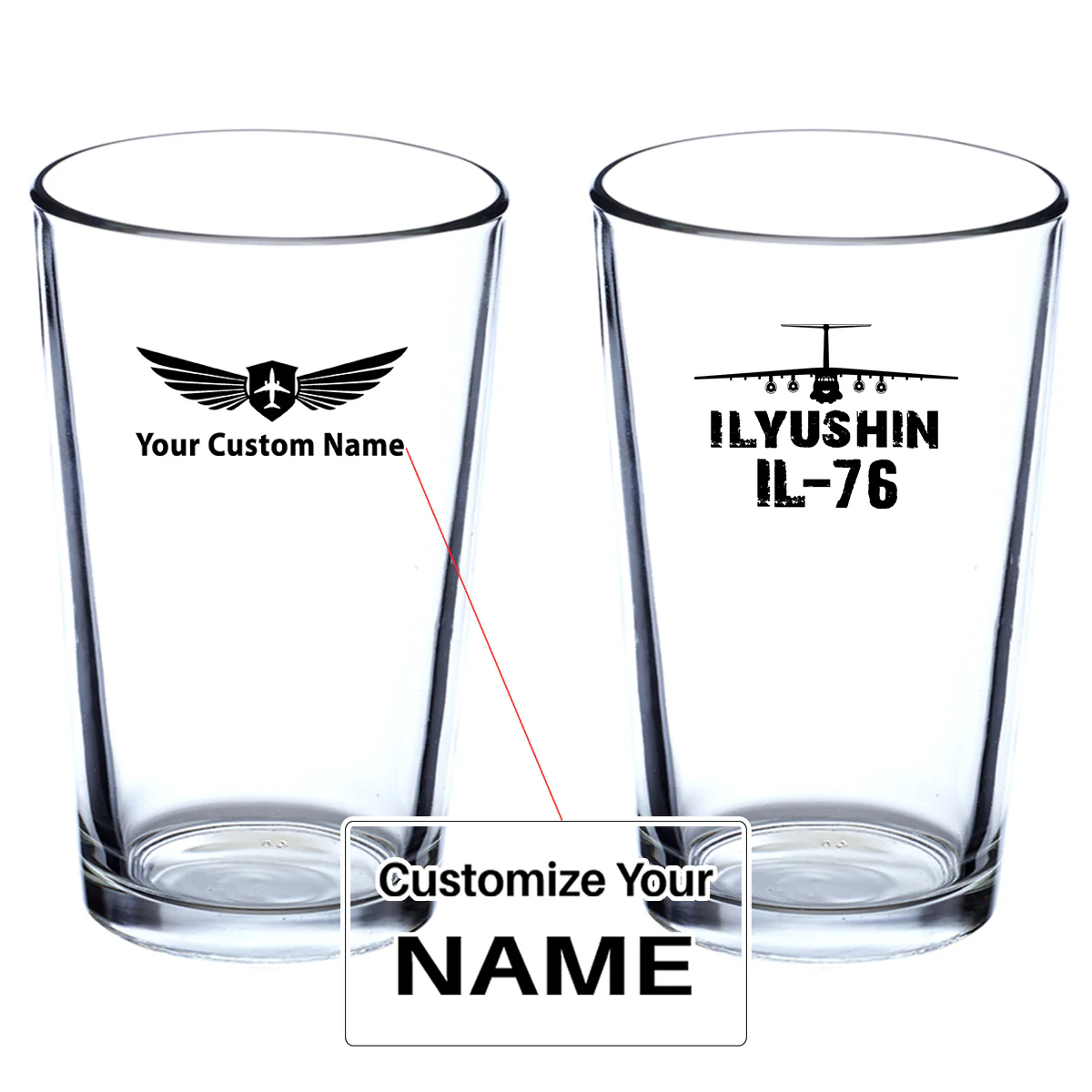 ILyushin IL-76 & Plane Designed Beer & Water Glasses