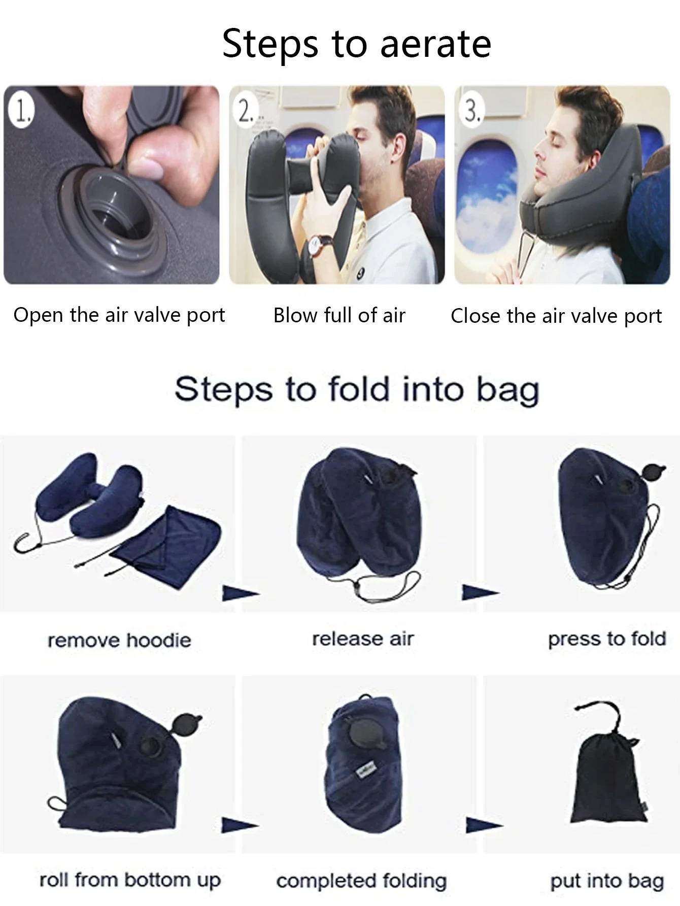 Inflatable U-Shaped Hooded Travel Neck Pillow: Portable (with Blackout Windproof Cap) - Image 6