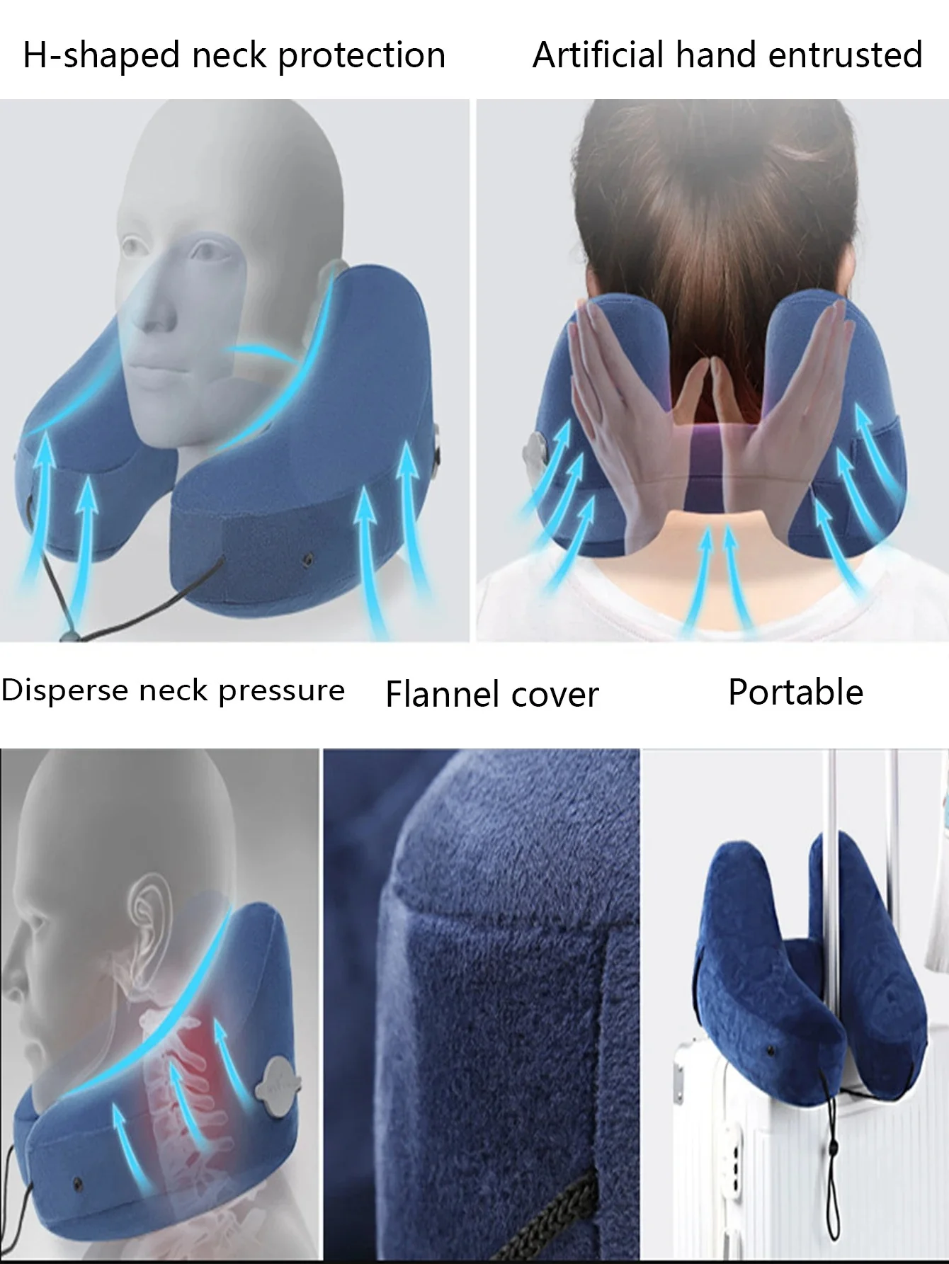 Inflatable U-Shaped Hooded Travel Neck Pillow: Portable (with Blackout Windproof Cap) - Image 8
