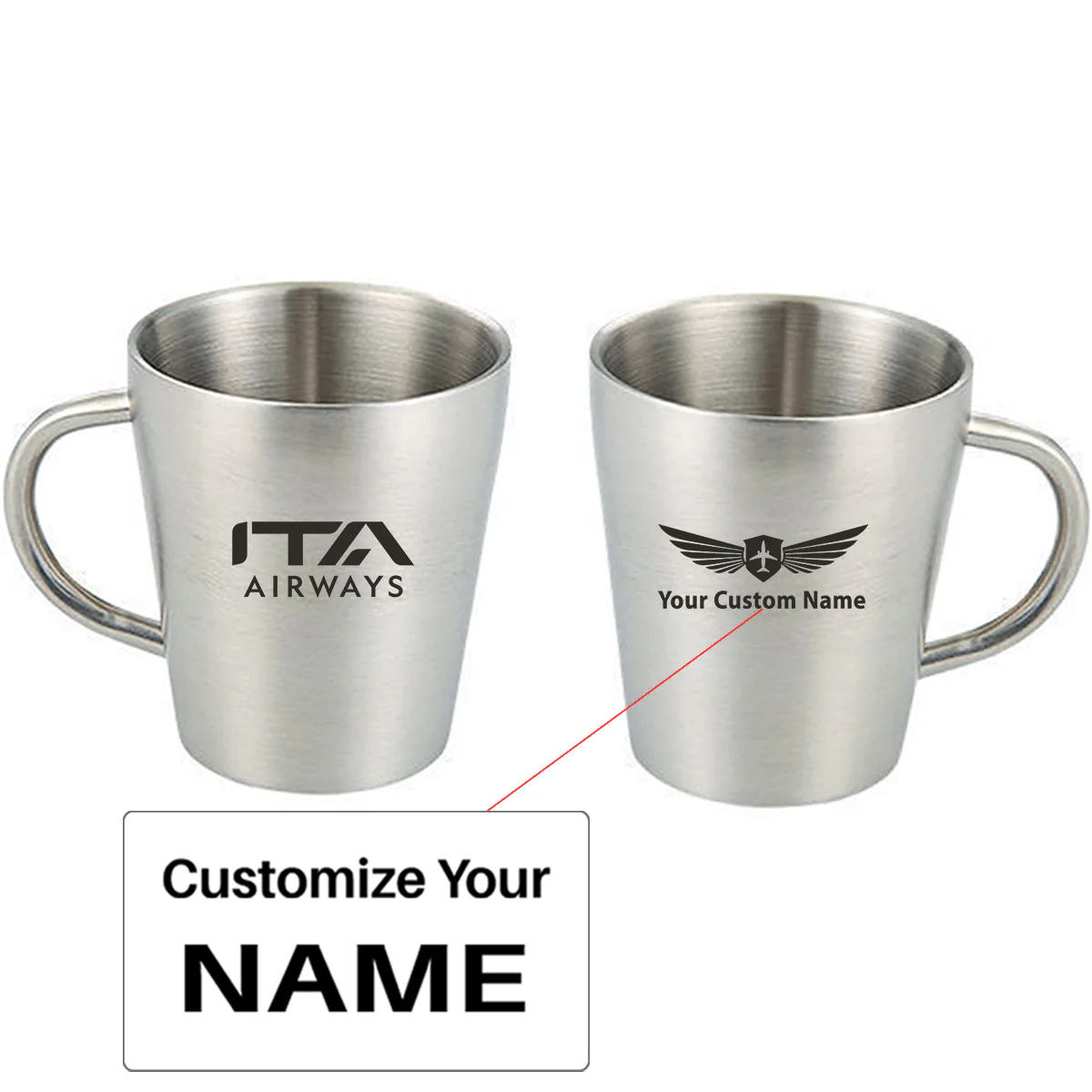 ITA Airways ITARROW Airlines Designed Stainless Steel Coffee Mugs - Image 5