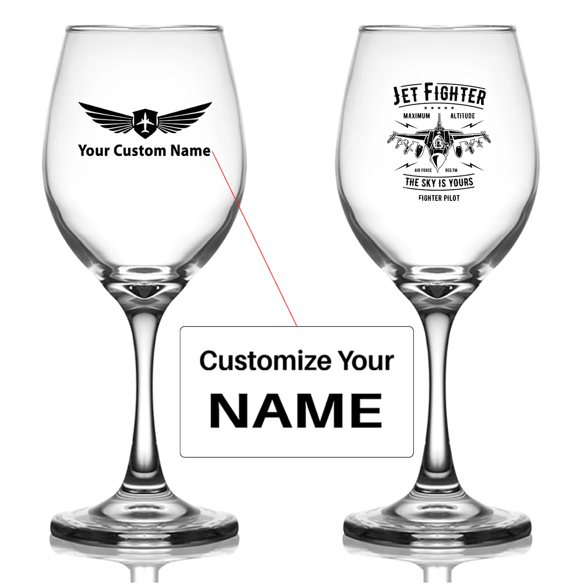 Jet Fighter - The Sky is Yours Designed Wine Glasses