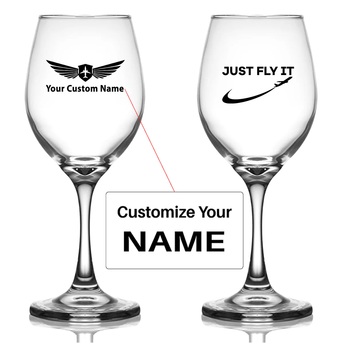 Just Fly It 2 Designed Wine Glasses