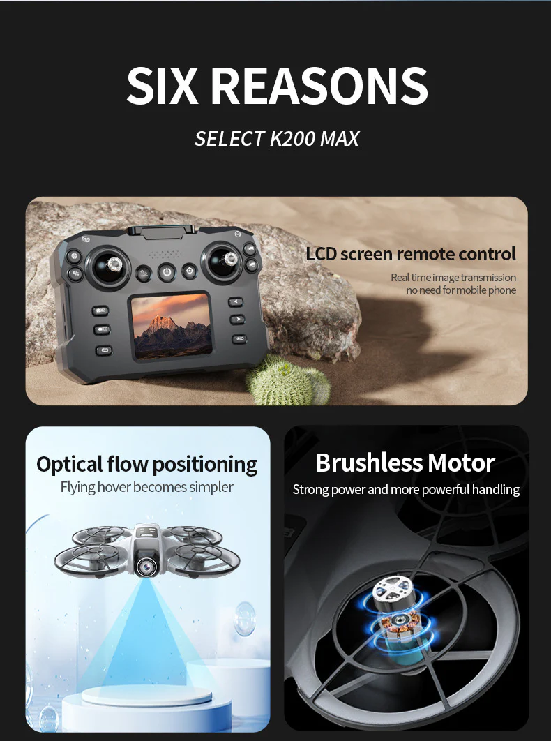K200 Brushless Drone: Screen Remote, Optical Flow Positioning & Colorful LED Full-Protection Quadcopter - Image 7