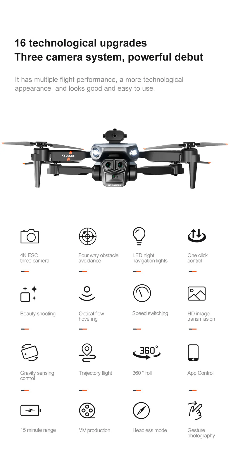 K6 MAX Drone: 4K HD Triple-Camera Quadcopter with 4-Way Obstacle Avoidance, Optical Flow Positioning & Remote Control - Image 5